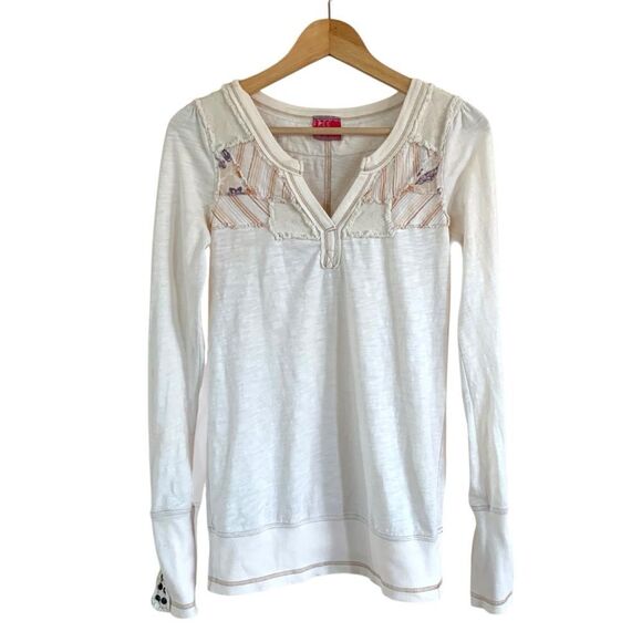 Free People Long Sleeve Patchwork Snap Cuff Top - Picture 1 of 6
